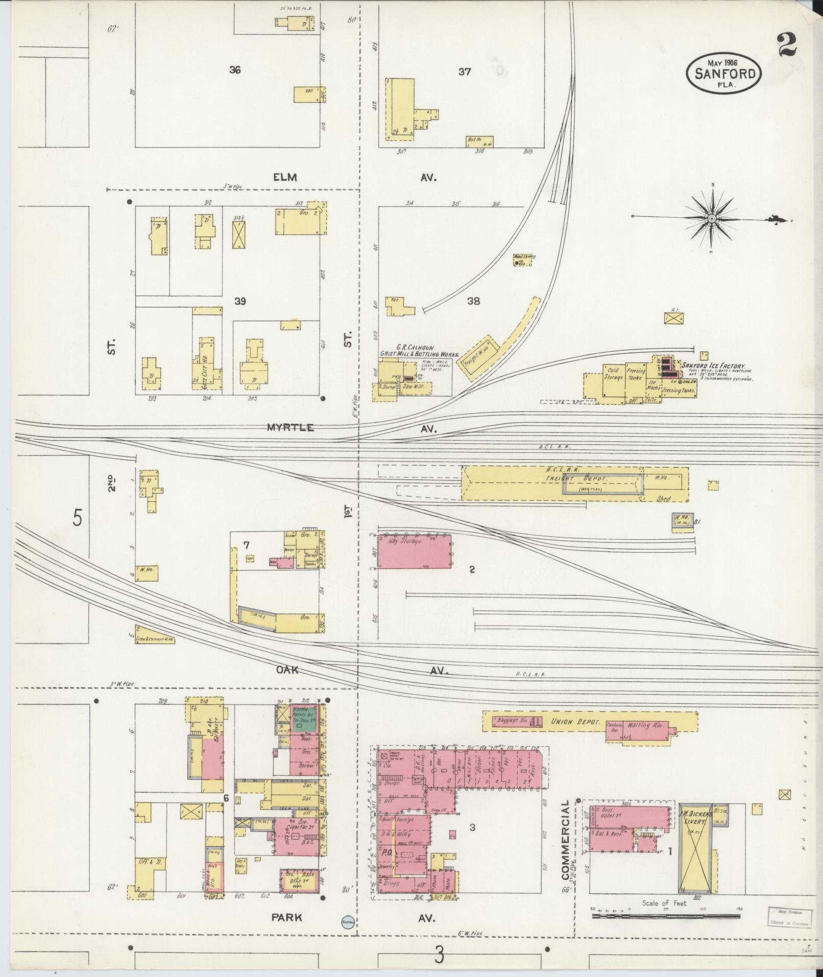 Sanborn Fire Insurance Map from Sanford, Seminole County, Florida (1906), Sheet #0002 - Complete Map Set gallery image, historic Sanborn map, vintage wall art, Florida Florida