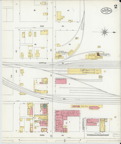 Sanborn Fire Insurance Map from Sanford, Seminole County, Florida (1906), Sheet #0002 - Complete Map Set gallery image, historic Sanborn map, vintage wall art, Florida Florida
