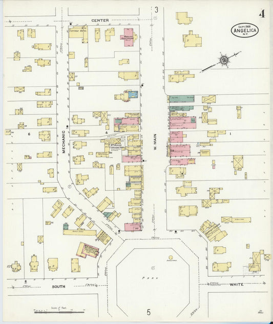 Sanborn Fire Insurance Map from Angelica, Allegany County, New York (1909), Sheet #0004 - Historic Sanborn Fire Insurance Map Print, vintage old map wall art, antique decor, genealogy gift, New York New York map