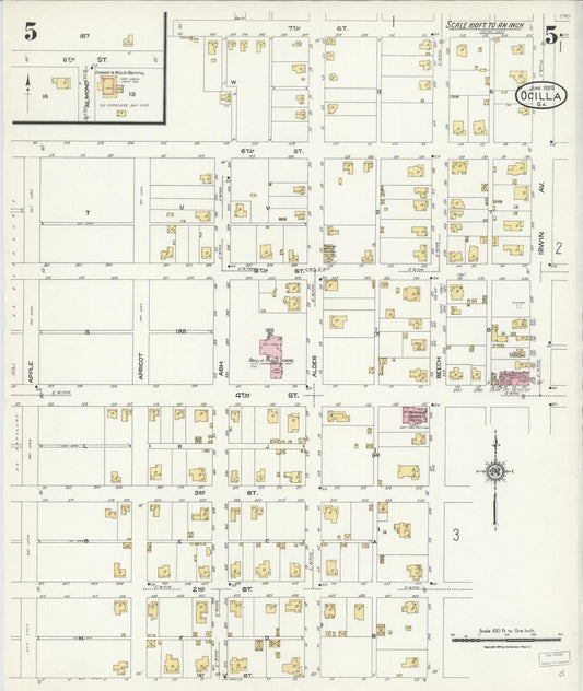 Sanborn Fire Insurance Map from Ocilla, Irwin County, Georgia (1924), Sheet #0005 - Historic Sanborn Fire Insurance Map Print, vintage old map wall art, antique decor, genealogy gift, Georgia Georgia map