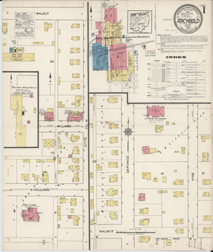 Sanborn Fire Insurance Map from Archbold, Fulton County, Ohio (1922), Sheet #0001 - Historic Sanborn Fire Insurance Map Print, vintage old map wall art, antique decor, genealogy gift, Ohio Ohio map