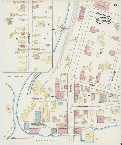 Sanborn Fire Insurance Map from Plattsburg, Clinton County, New York (1891), Sheet #0006 - Complete Map Set gallery image, historic Sanborn map, vintage wall art, New York New York