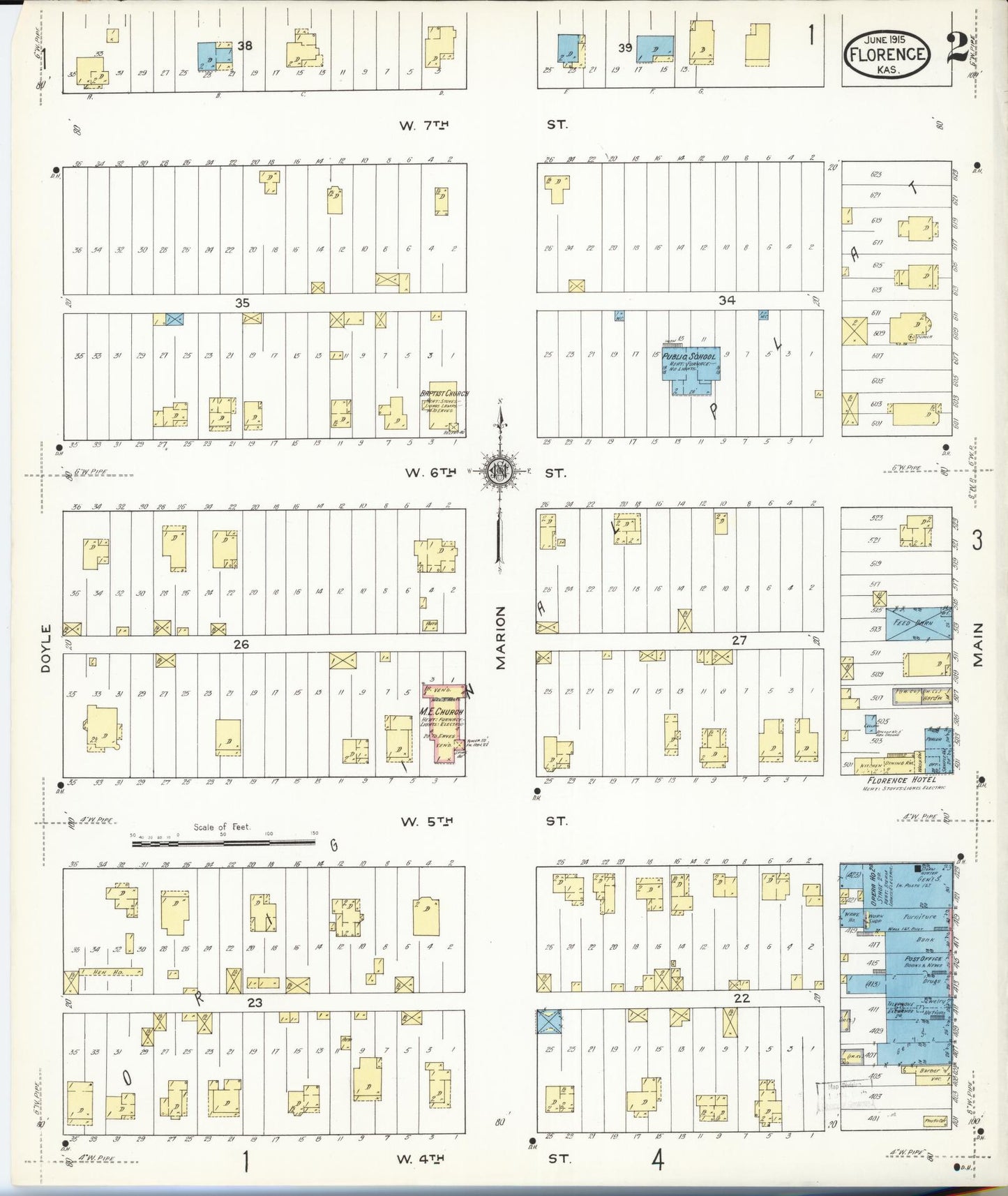 Sanborn Fire Insurance Map from Florence, Marion County, Kansas (1915), Sheet #0002 - Complete Map Set gallery image, historic Sanborn map, vintage wall art, Kansas Kansas