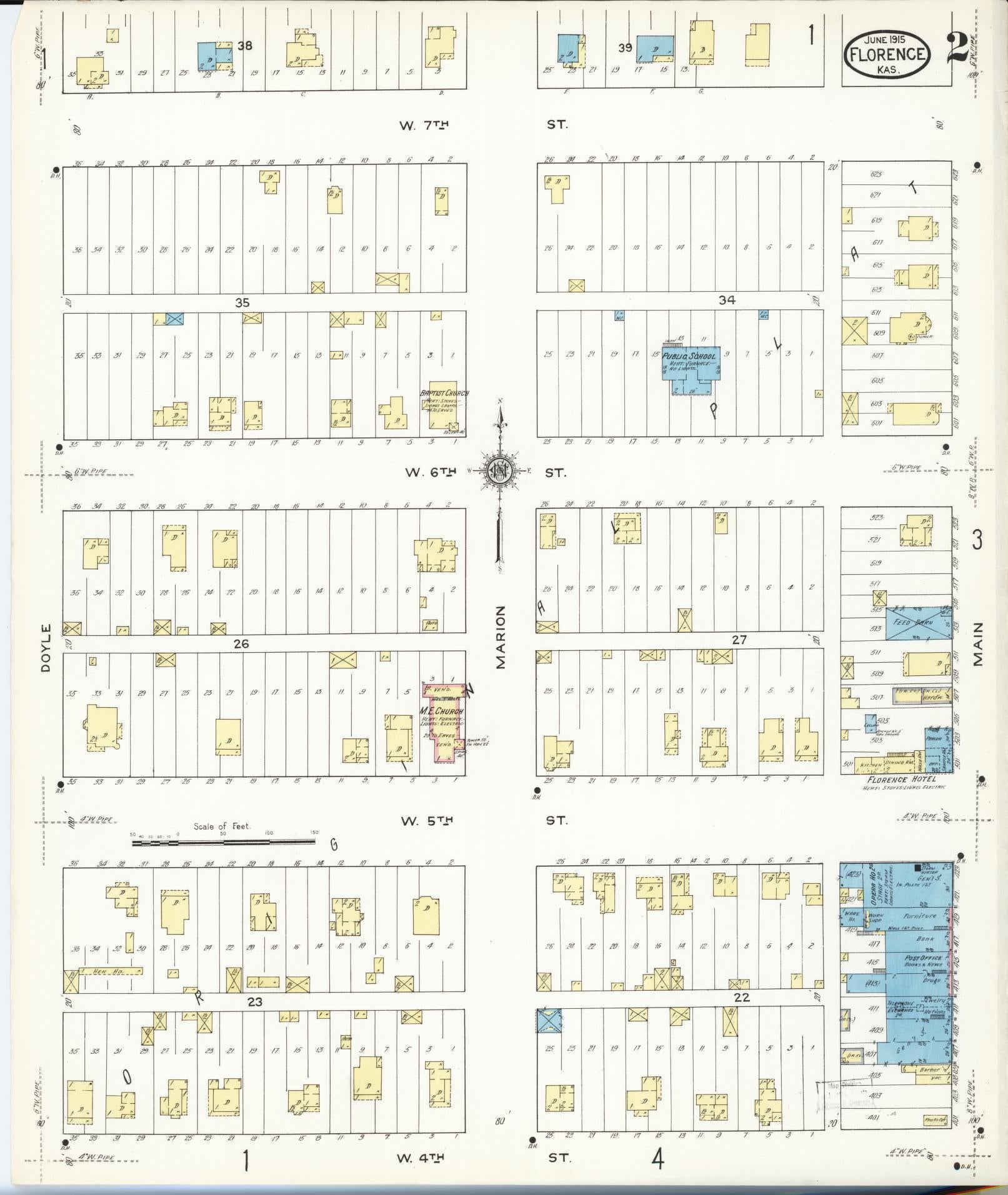 Sanborn Fire Insurance Map from Florence, Marion County, Kansas (1915), Sheet #0002 - Complete Map Set gallery image, historic Sanborn map, vintage wall art, Kansas Kansas