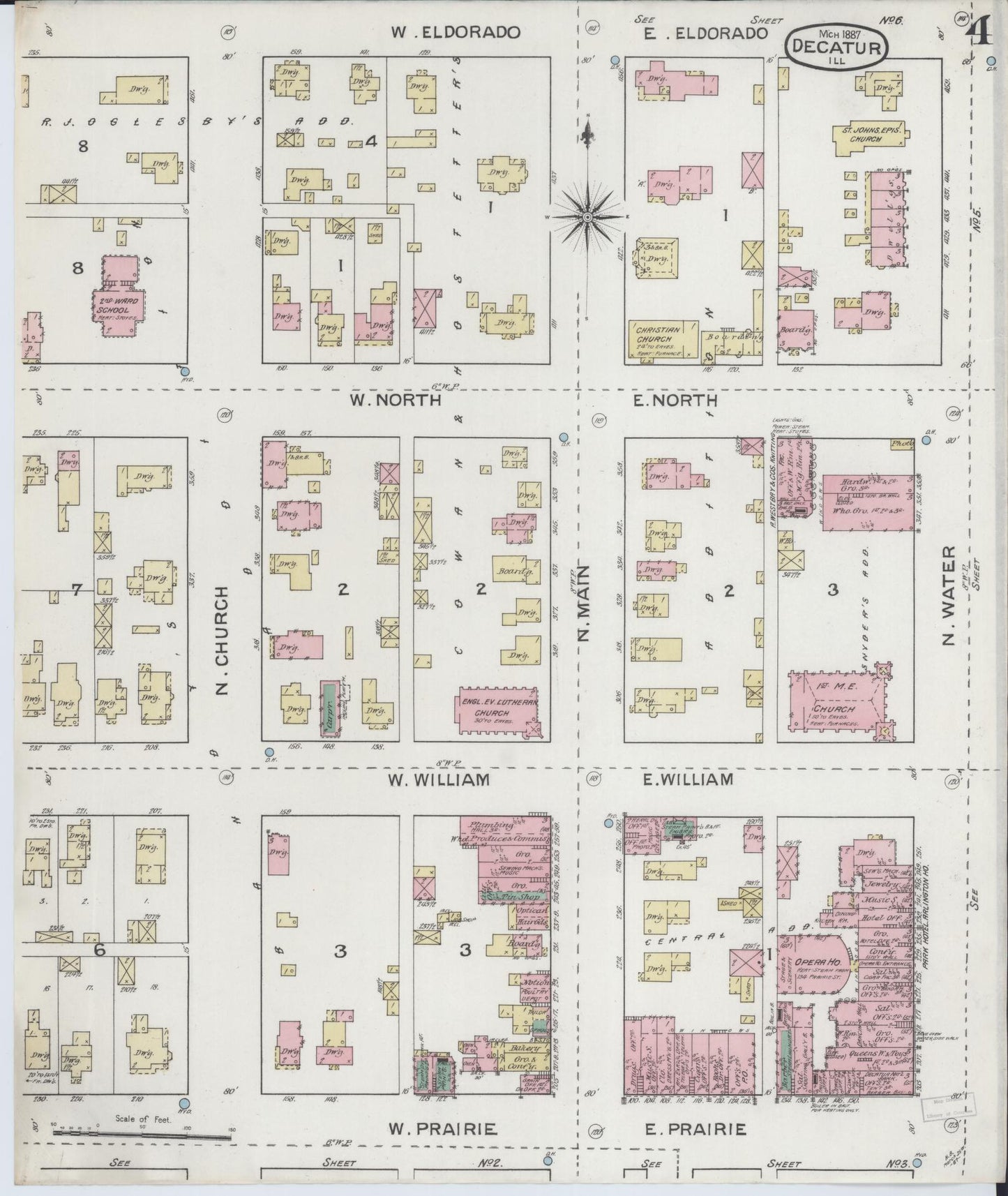 Sanborn Fire Insurance Map from Decatur, Macon County, Illinois (1887), Sheet #0004 - Complete Map Set gallery image, historic Sanborn map, vintage wall art, Illinois Illinois