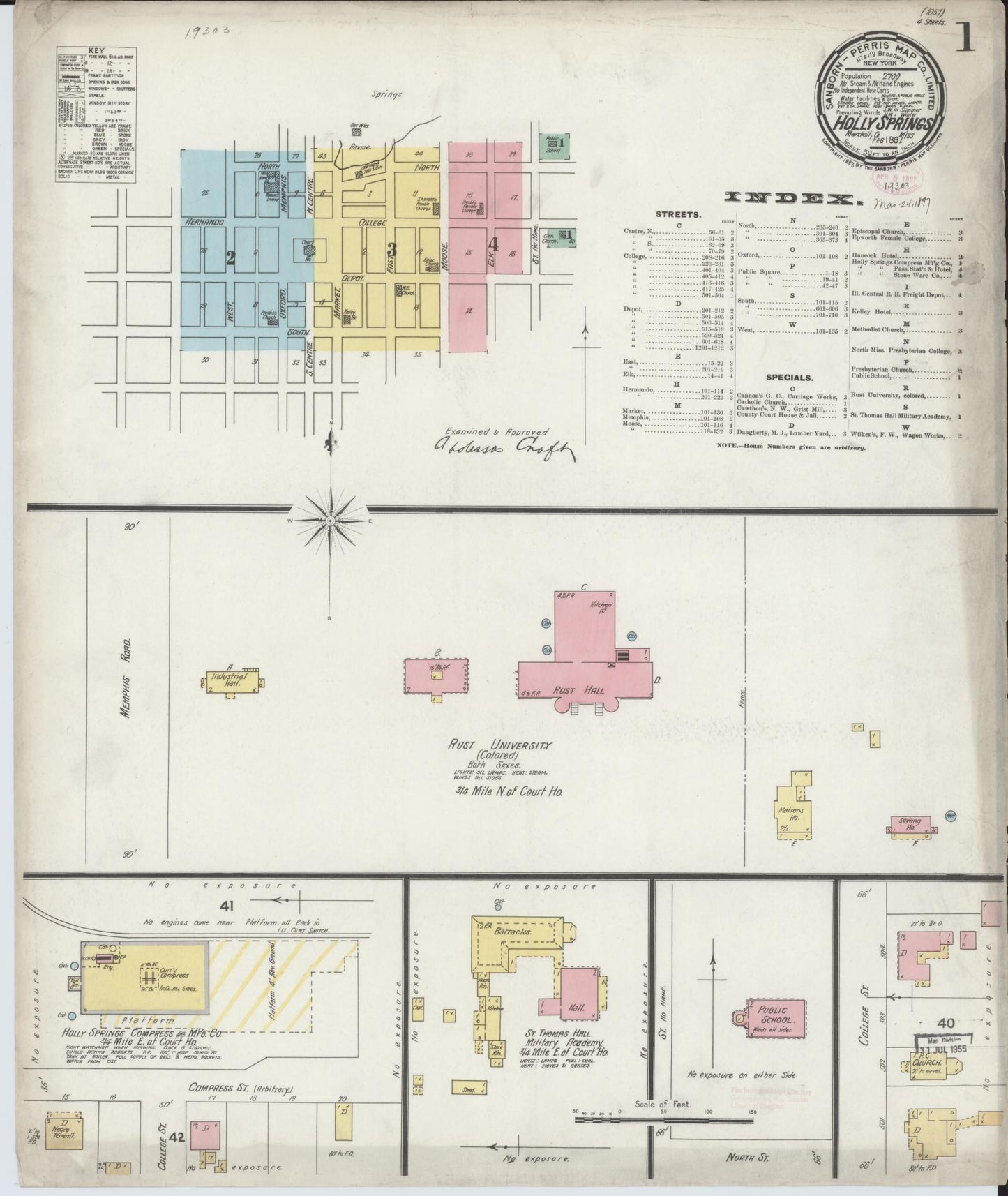 Sanborn Fire Insurance Map from Holly Springs, Marshall County, Mississippi (1897), Sheet #0001 - Complete Map Set gallery image, historic Sanborn map, vintage wall art, Mississippi Mississippi
