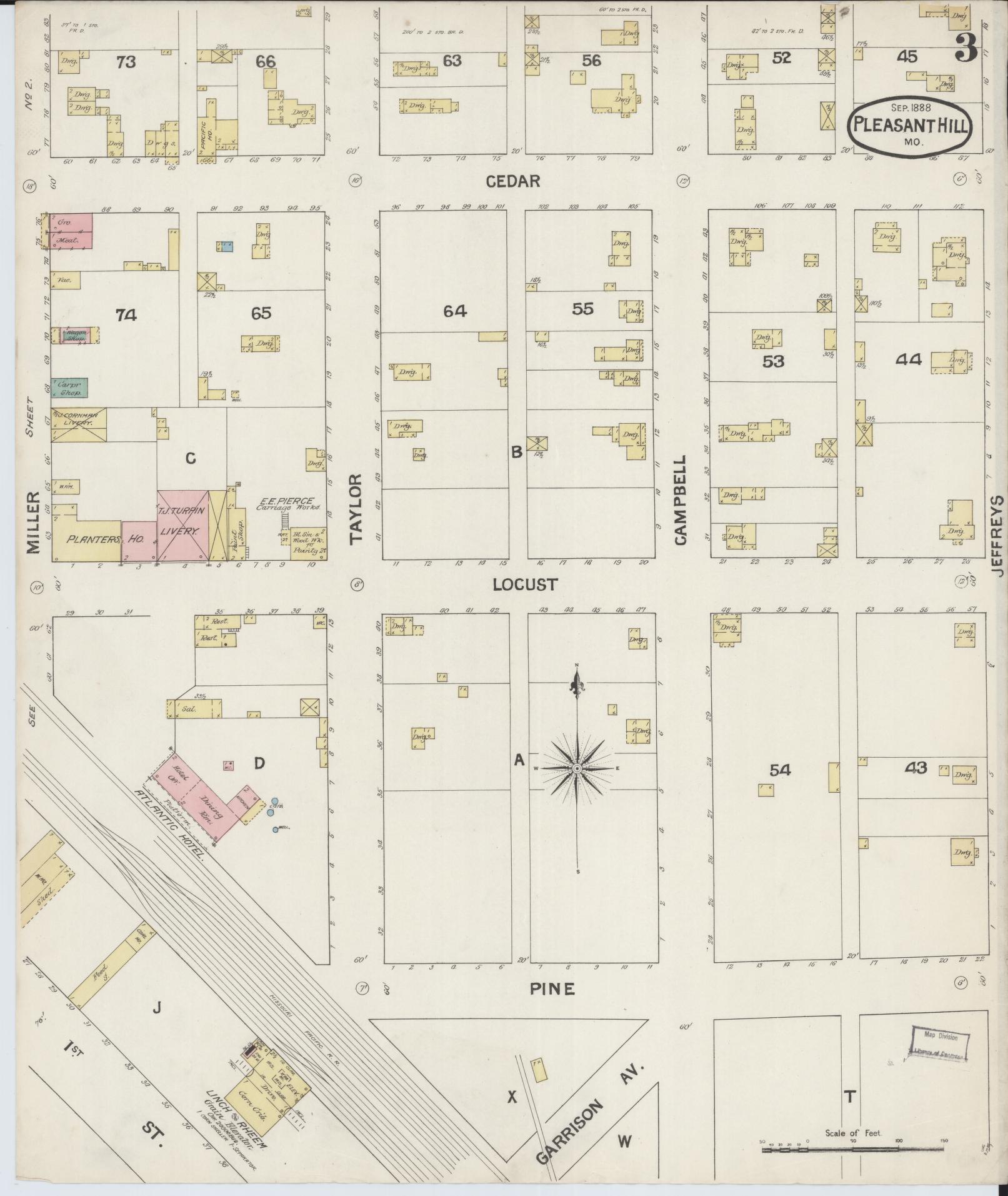Sanborn Fire Insurance Map from Pleasant Hill, Cass County, Missouri (1888), Sheet #0003 - Complete Map Set gallery image, historic Sanborn map, vintage wall art, Missouri Missouri