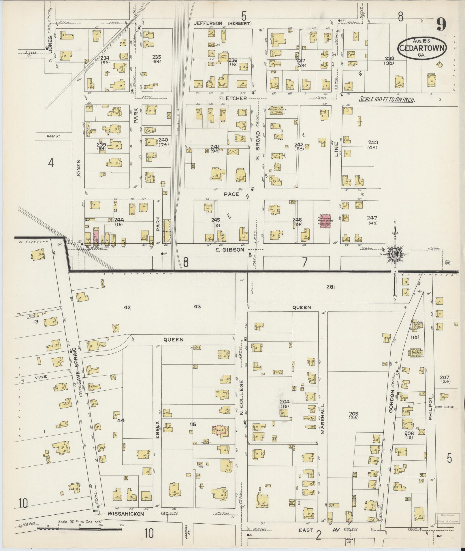 Sanborn Fire Insurance Map from Cedartown, Polk County, Georgia (1915), Sheet #0009 - Historic Sanborn Fire Insurance Map Print, vintage old map wall art, antique decor, genealogy gift, Georgia Georgia map