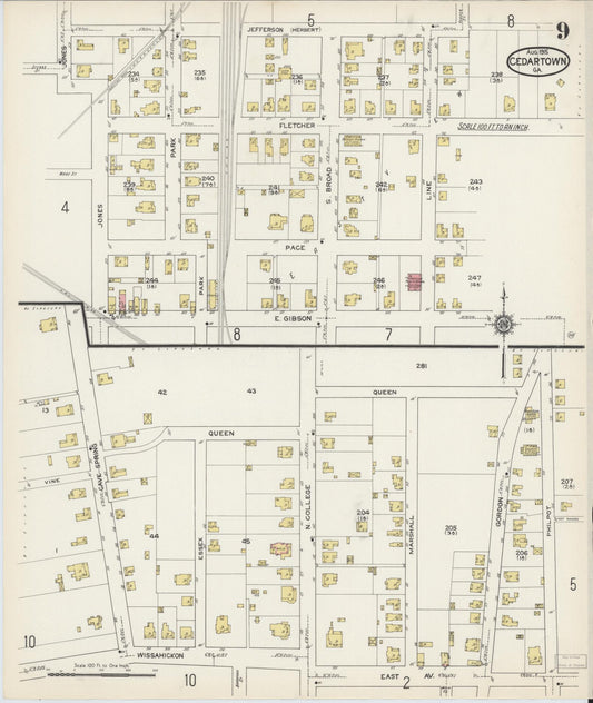 Sanborn Fire Insurance Map from Cedartown, Polk County, Georgia (1915), Sheet #0009 - Historic Sanborn Fire Insurance Map Print, vintage old map wall art, antique decor, genealogy gift, Georgia Georgia map