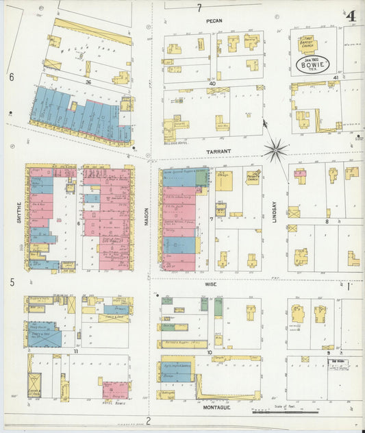 Sanborn Fire Insurance Map from Bowie, Montague County, Texas (1902), Sheet #0004 - Historic Sanborn Fire Insurance Map Print, vintage old map wall art, antique decor, genealogy gift, Texas Texas map