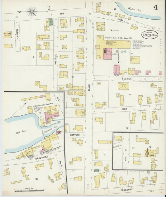 Sanborn Fire Insurance Map from East Pepperell, Middlesex County, Massachusetts (1897), Sheet #0004 - Historic Sanborn Fire Insurance Map Print, vintage old map wall art, antique decor, genealogy gift, Massachusetts Massachusetts map