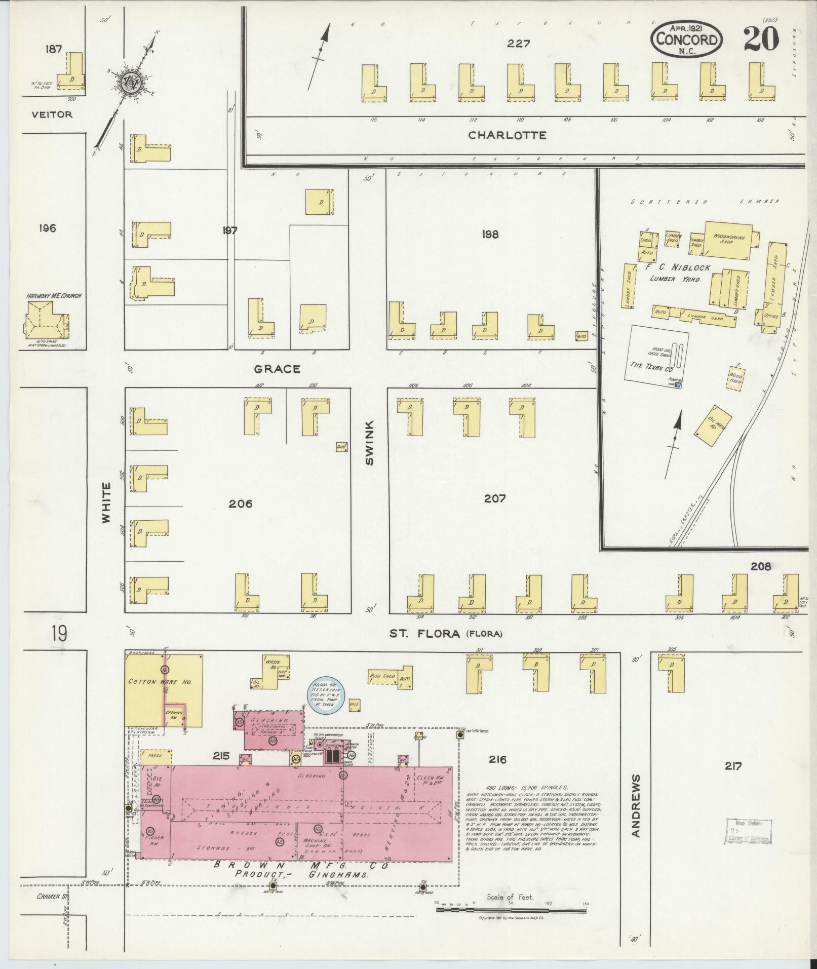 Sanborn Fire Insurance Map from Concord, Cabarrus County, North Carolina (1921), Sheet #0020 - Historic Sanborn Fire Insurance Map Print, vintage old map wall art, antique decor, genealogy gift, North Carolina North Carolina map