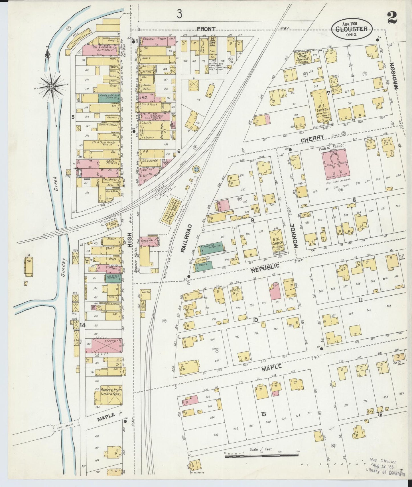 Sanborn Fire Insurance Map from Glouster, Athens County, Ohio (1901), Sheet #0002 - Historic Sanborn Fire Insurance Map Print, vintage old map wall art, antique decor, genealogy gift, Ohio Ohio map