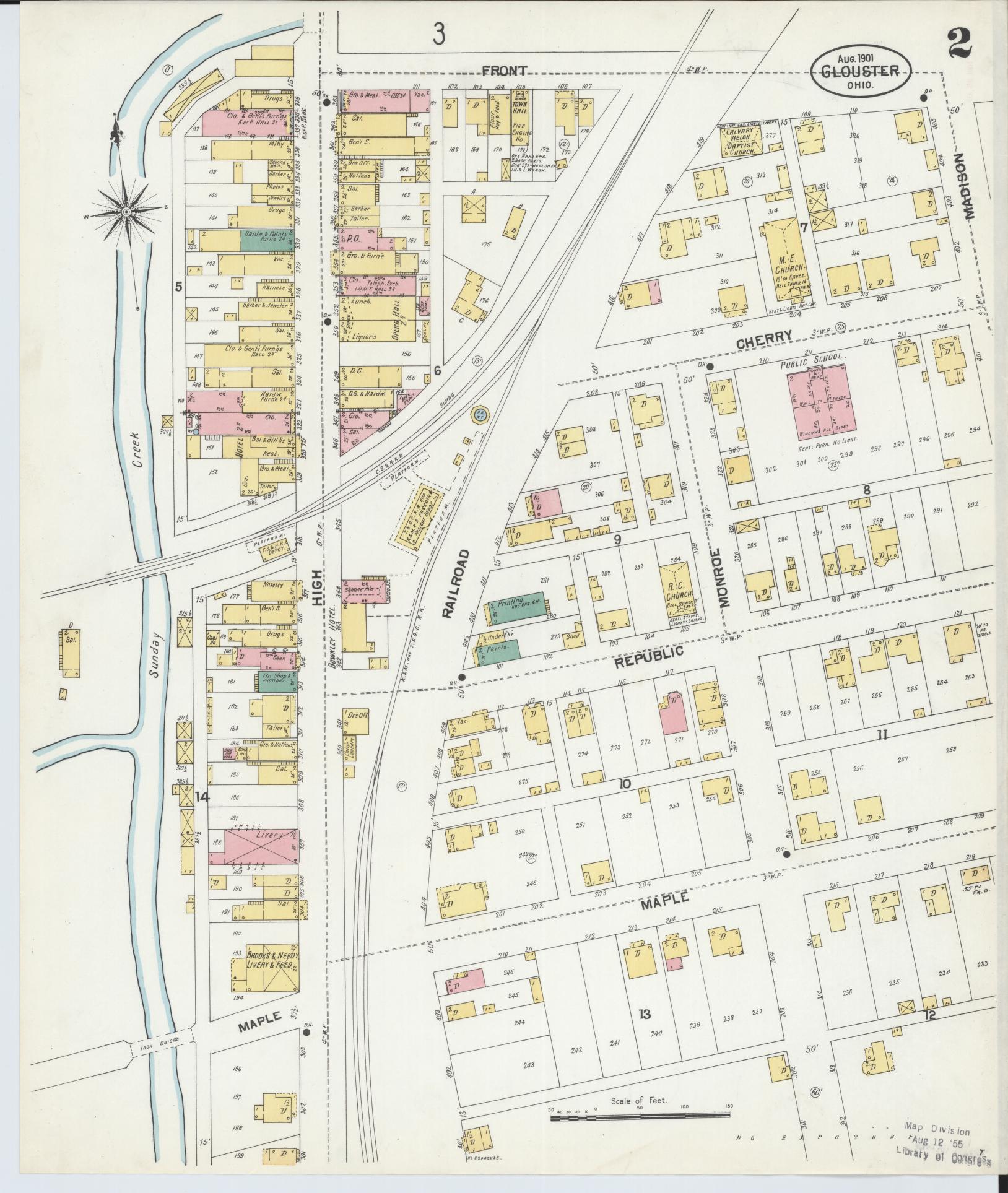 Sanborn Fire Insurance Map from Glouster, Athens County, Ohio (1901), Sheet #0002 - Historic Sanborn Fire Insurance Map Print, vintage old map wall art, antique decor, genealogy gift, Ohio Ohio map