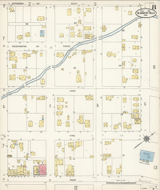 Sanborn Fire Insurance Map from Klamath Falls, Klamath County, Oregon (1911), Sheet #0008 - Historic Sanborn Fire Insurance Map Print, vintage old map wall art, antique decor, genealogy gift, Oregon Oregon map