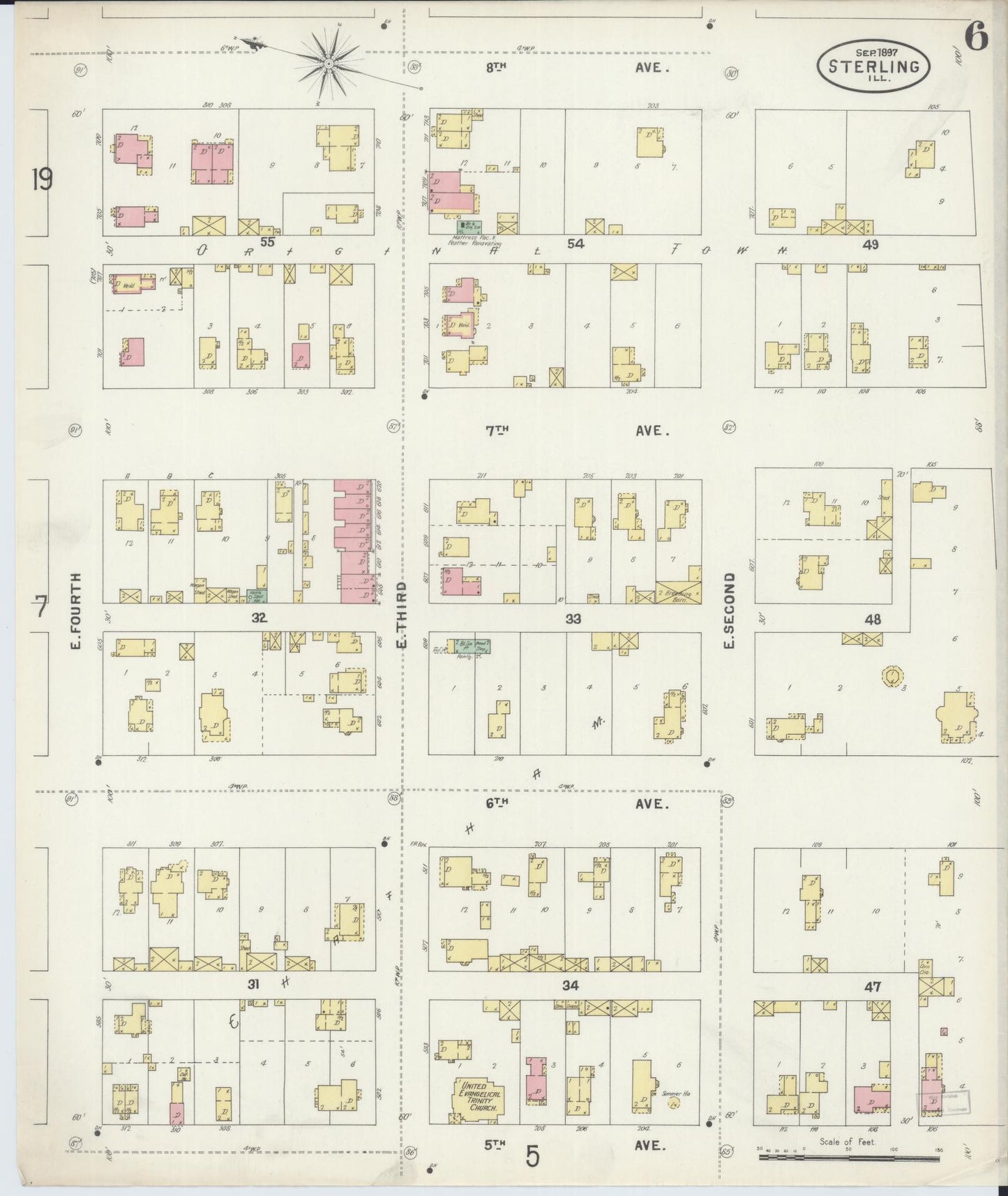 Sanborn Fire Insurance Map from Sterling, Whiteside County, Illinois (1897), Sheet #0006 - Complete Map Set gallery image, historic Sanborn map, vintage wall art, Illinois Illinois