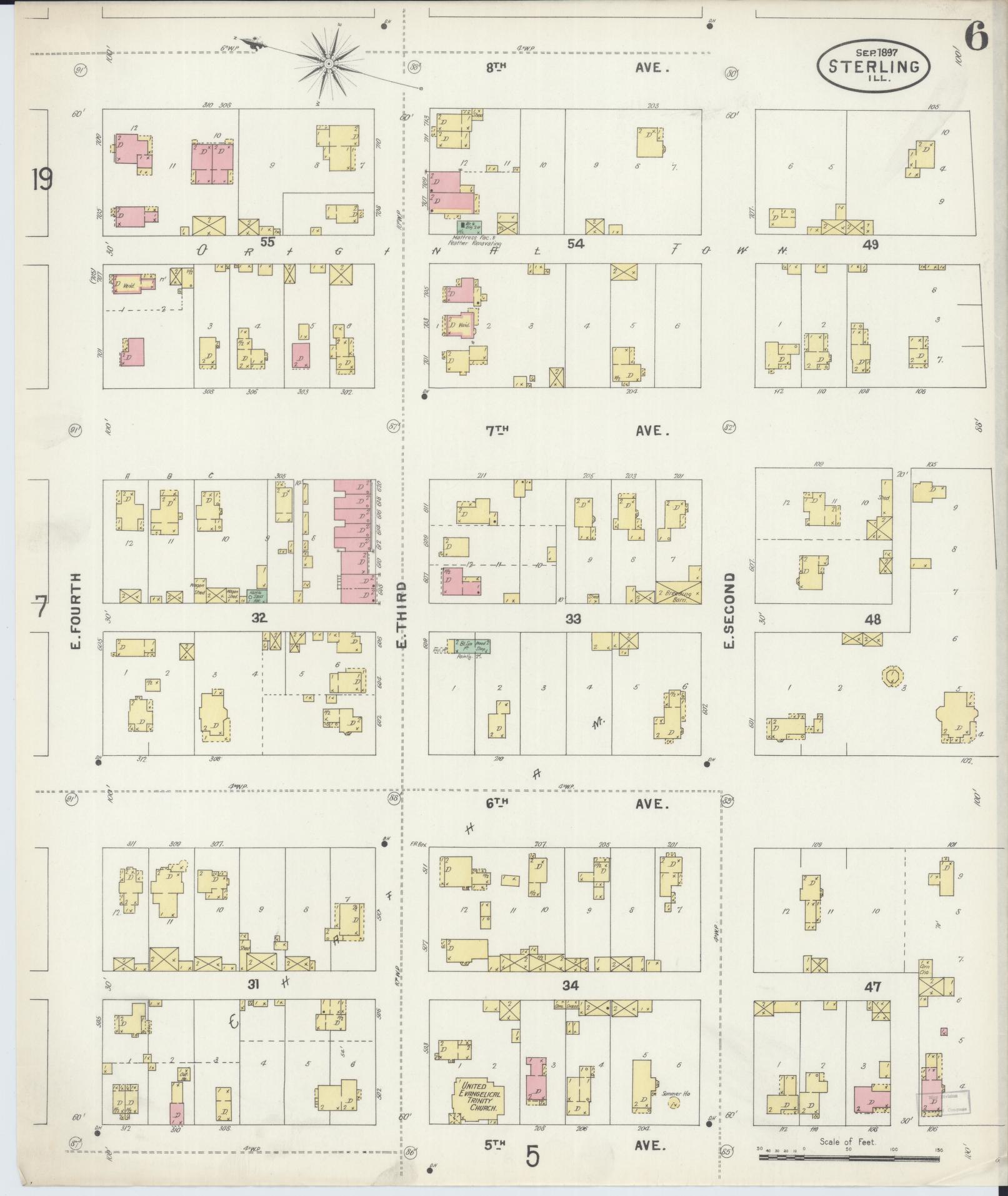 Sanborn Fire Insurance Map from Sterling, Whiteside County, Illinois (1897), Sheet #0006 - Complete Map Set gallery image, historic Sanborn map, vintage wall art, Illinois Illinois