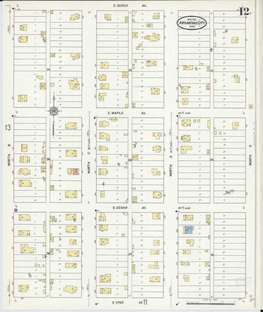 Sanborn Fire Insurance Map from Arkansas City, Cowley County, Kansas (1912), Sheet #0012 - Historic Sanborn Fire Insurance Map Print, vintage old map wall art, antique decor, genealogy gift, Arkansas Arkansas map
