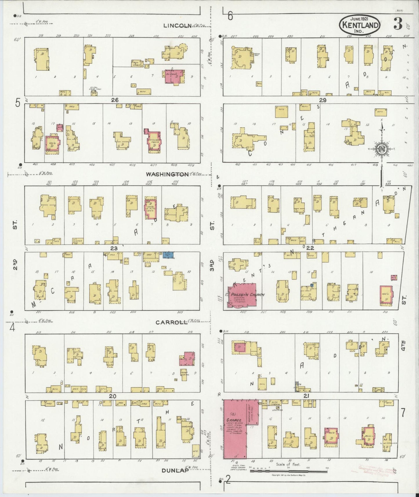 Sanborn Fire Insurance Map from Kentland, Newton County, Indiana (1921), Sheet #0003 - Complete Map Set gallery image, historic Sanborn map, vintage wall art, Indiana Indiana