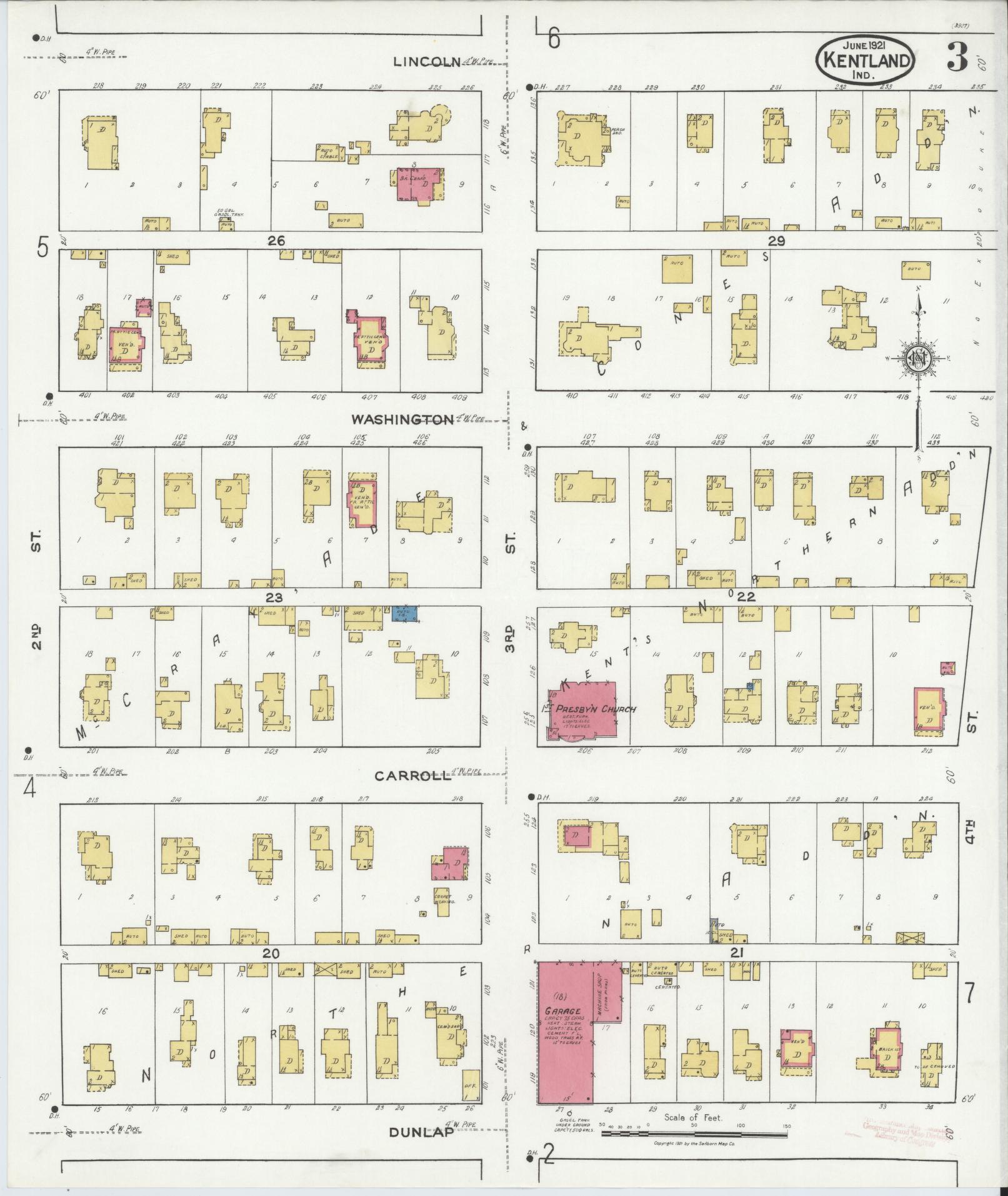 Sanborn Fire Insurance Map from Kentland, Newton County, Indiana (1921), Sheet #0003 - Complete Map Set gallery image, historic Sanborn map, vintage wall art, Indiana Indiana