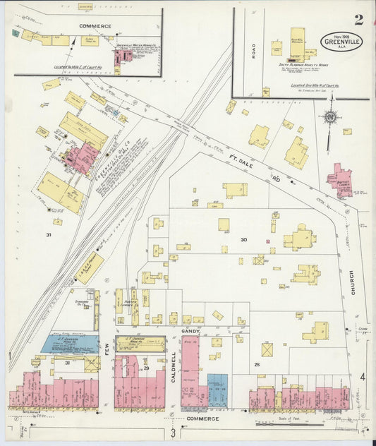 Sanborn Fire Insurance Map from Greenville, Butler County, Alabama (1909), Sheet #0002 - Historic Sanborn Fire Insurance Map Print, vintage old map wall art, antique decor, genealogy gift, Alabama Alabama map
