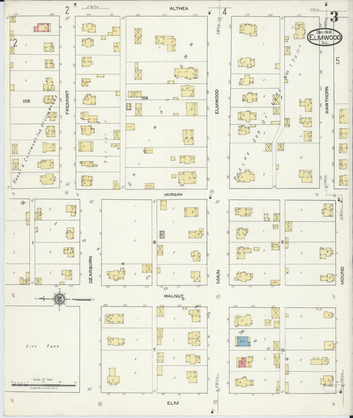 Sanborn Fire Insurance Map from Elmwood, Peoria County, Illinois (1918), Sheet #0003 - Historic Sanborn Fire Insurance Map Print, vintage old map wall art, antique decor, genealogy gift, Illinois Illinois map
