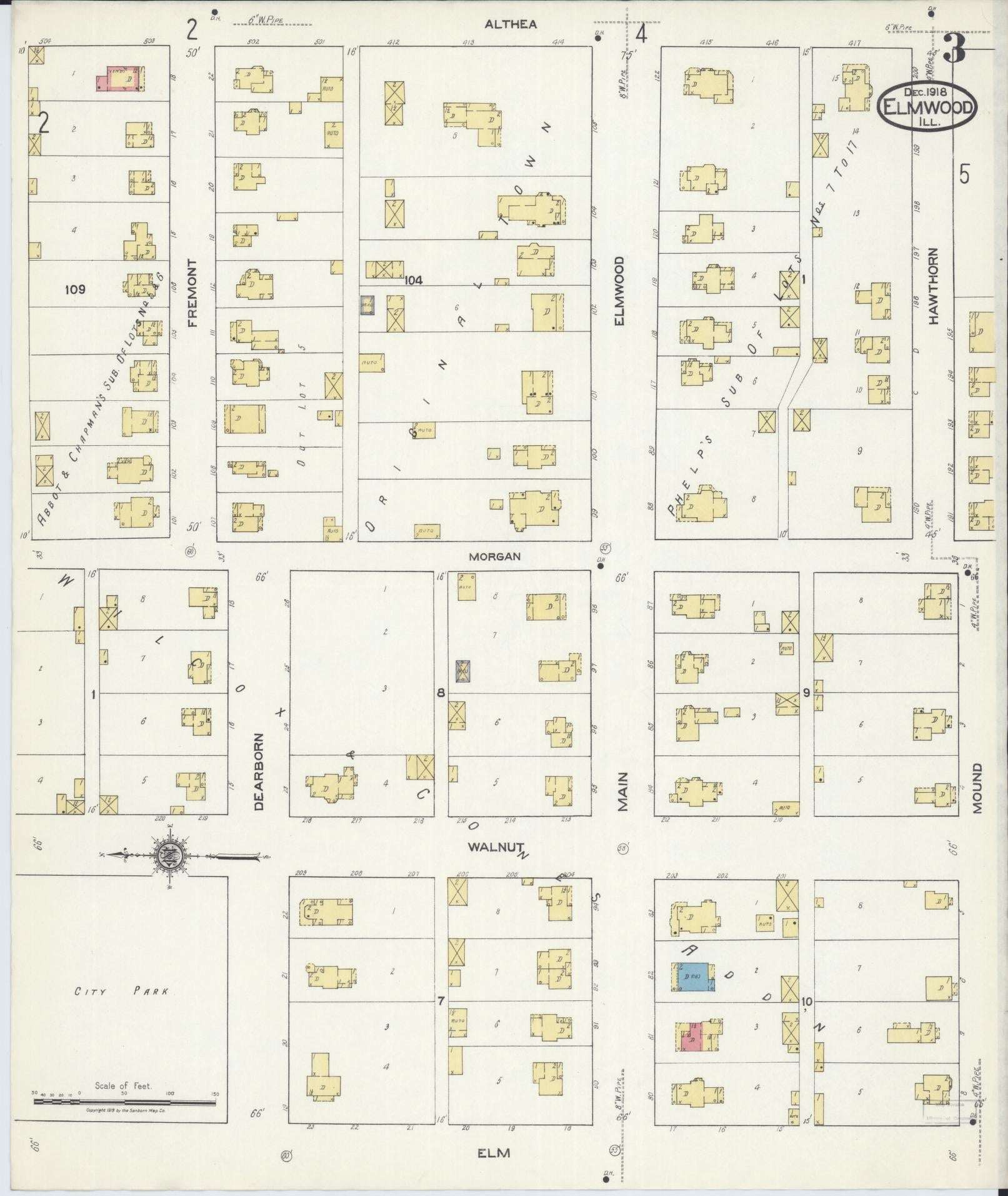Sanborn Fire Insurance Map from Elmwood, Peoria County, Illinois (1918), Sheet #0003 - Historic Sanborn Fire Insurance Map Print, vintage old map wall art, antique decor, genealogy gift, Illinois Illinois map