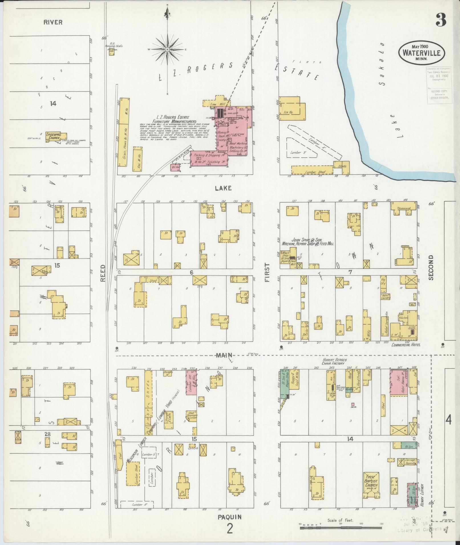 Sanborn Fire Insurance Map from Waterville, Le Sueur County, Minnesota (1900), Sheet #0003 - Complete Map Set gallery image, historic Sanborn map, vintage wall art, Minnesota Minnesota