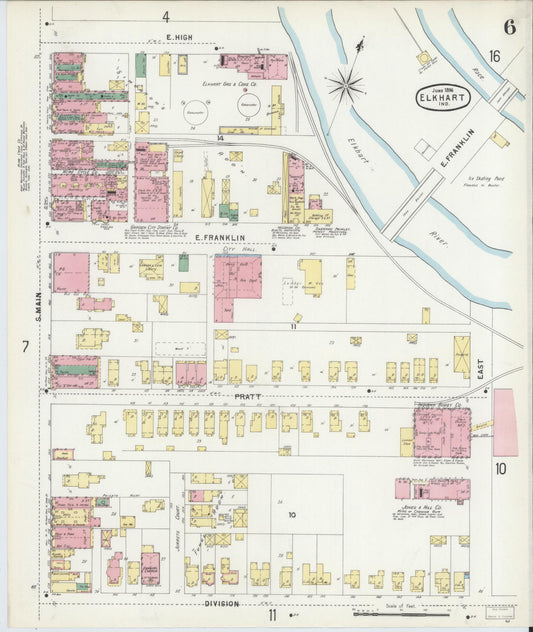 Sanborn Fire Insurance Map from Elkhart, Elkhart County, Indiana (1896), Sheet #0006 - Historic Sanborn Fire Insurance Map Print, vintage old map wall art, antique decor, genealogy gift, Indiana Indiana map