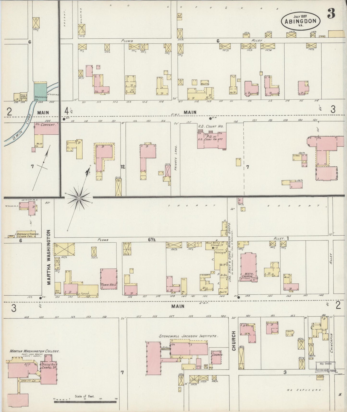 Sanborn Fire Insurance Map from Abingdon, Washington County, Virginia (1897), Sheet #0003 - Complete Map Set gallery image, historic Sanborn map, vintage wall art, Virginia Virginia
