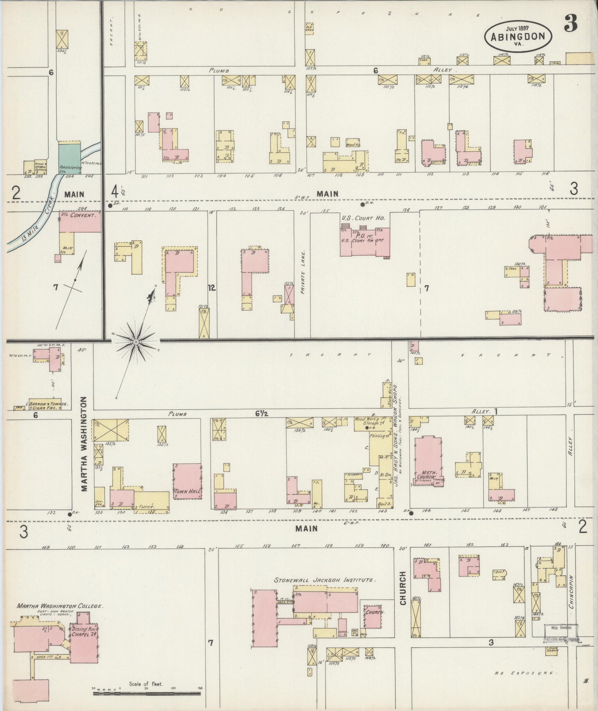 Sanborn Fire Insurance Map from Abingdon, Washington County, Virginia (1897), Sheet #0003 - Complete Map Set gallery image, historic Sanborn map, vintage wall art, Virginia Virginia