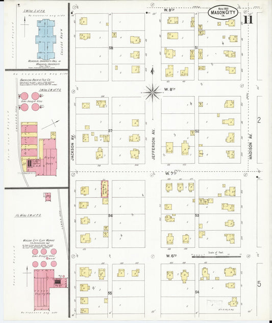 Sanborn Fire Insurance Map from Mason City, Cerro Gordo County, Iowa (1901), Sheet #0011 - Historic Sanborn Fire Insurance Map Print, vintage old map wall art