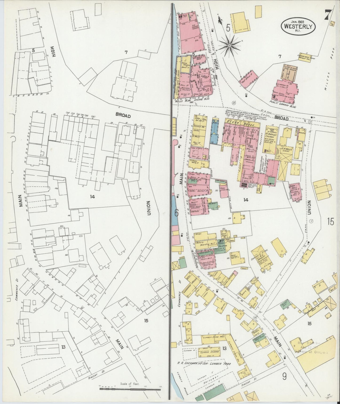 Sanborn Fire Insurance Map from Westerly, Washington County, Rhode Island (1902), Sheet #0007 - Complete Map Set gallery image, historic Sanborn map, vintage wall art, Rhode Island Rhode Island