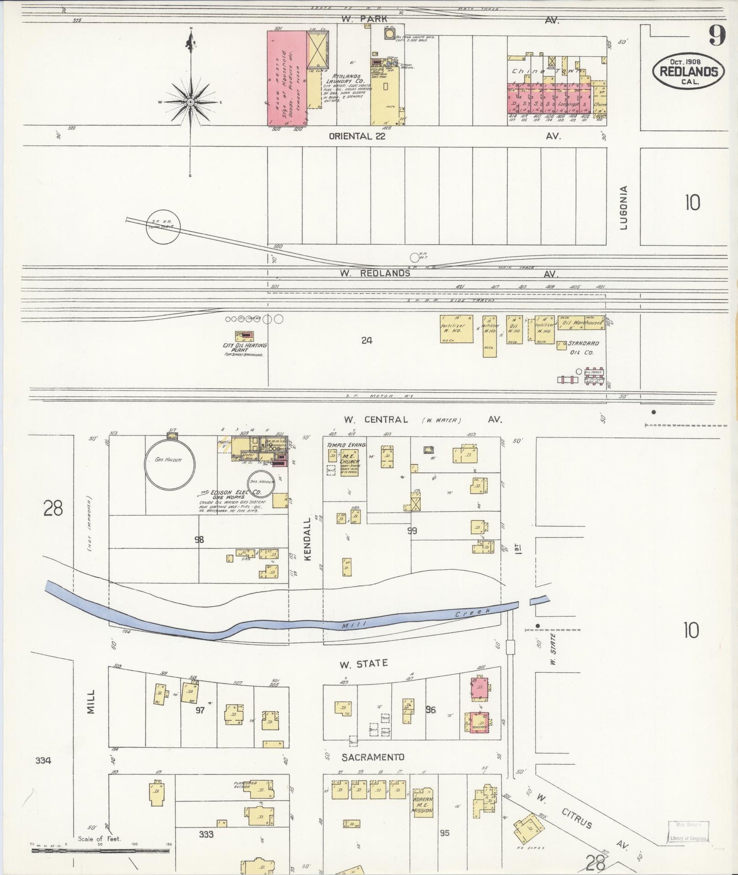 Sanborn Fire Insurance Map from Redlands, San Bernardino County, California (1908), Sheet #0009 - Complete Map Set gallery image, historic Sanborn map, vintage wall art, California California