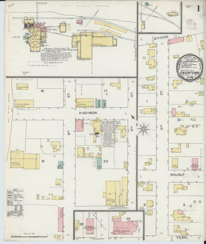 Sanborn Fire Insurance Map from Uniontown, Union County, Kentucky (1892), Sheet #0001 - Complete Map Set gallery image, historic Sanborn map, vintage wall art, Kentucky Kentucky