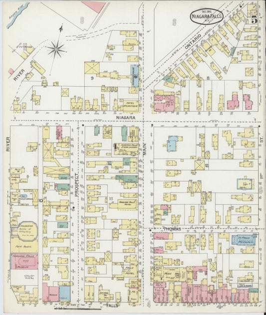 Sanborn Fire Insurance Map from Niagara Falls, Niagara County, New York (1892), Sheet #0005 - Historic Sanborn Fire Insurance Map Print, vintage old map wall art, antique decor, genealogy gift, New York New York map
