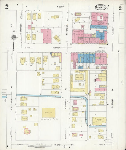 Sanborn Fire Insurance Map from Chanute, Neosho County, Kansas (1924), Sheet #0002 - Complete Map Set gallery image, historic Sanborn map, vintage wall art, Kansas Kansas