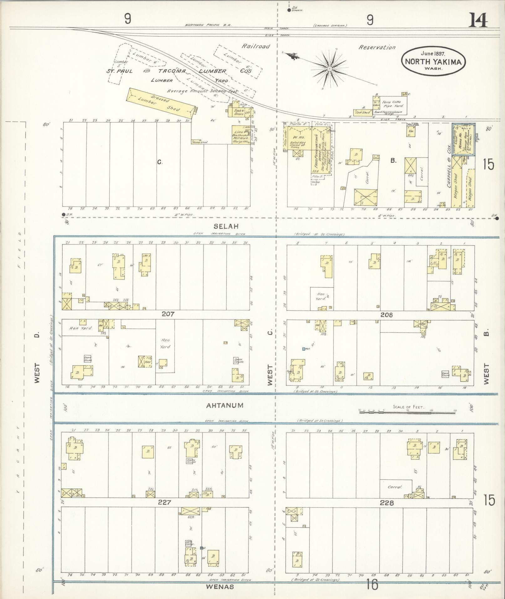Sanborn Fire Insurance Map from North Yakima, Yakima County, Washington (1897), Sheet #0014 - Complete Map Set gallery image, historic Sanborn map, vintage wall art, Washington Washington