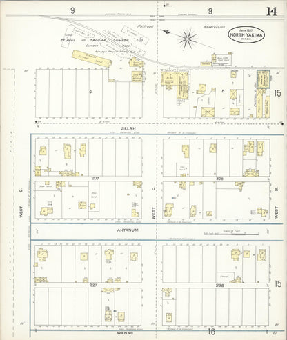 Sanborn Fire Insurance Map from North Yakima, Yakima County, Washington (1897), Sheet #0014 - Complete Map Set gallery image, historic Sanborn map, vintage wall art, Washington Washington