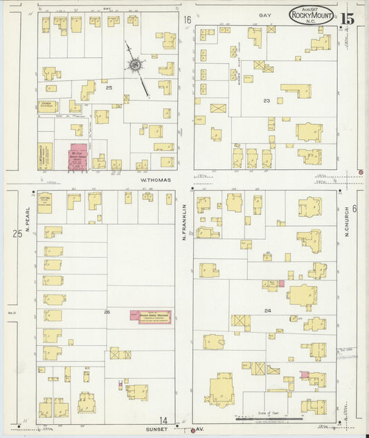 Sanborn Fire Insurance Map from Rocky Mount, Edgecombe And Nash Counties, North Carolina (1917), Sheet #0015 - Historic Sanborn Fire Insurance Map Print, vintage old map wall art, antique decor, genealogy gift, North Carolina North Carolina map