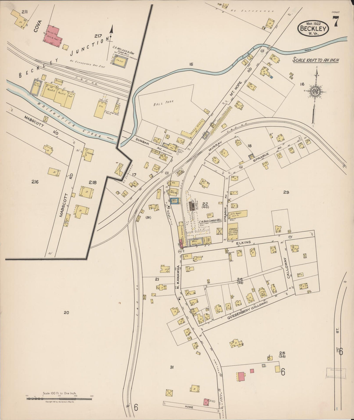 Sanborn Fire Insurance Map from Beckley, Raleigh County, West Virginia (1922), Sheet #0007 - Complete Map Set gallery image, historic Sanborn map, vintage wall art, West Virginia West Virginia