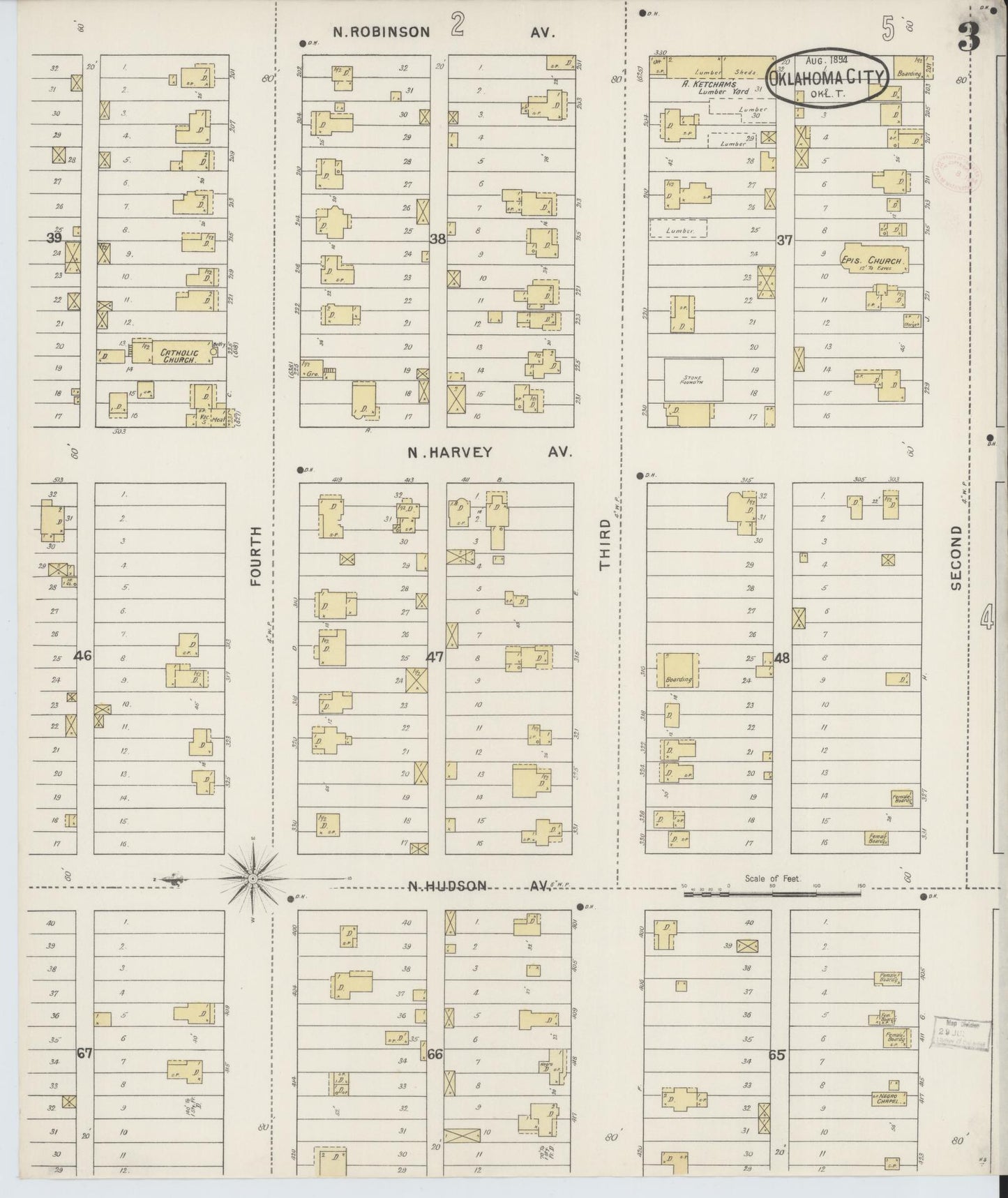Sanborn Fire Insurance Map from Oklahoma City, Oklahoma County, Oklahoma (1894), Sheet #0003 - Complete Map Set gallery image, historic Sanborn map, vintage wall art, Oklahoma City Oklahoma