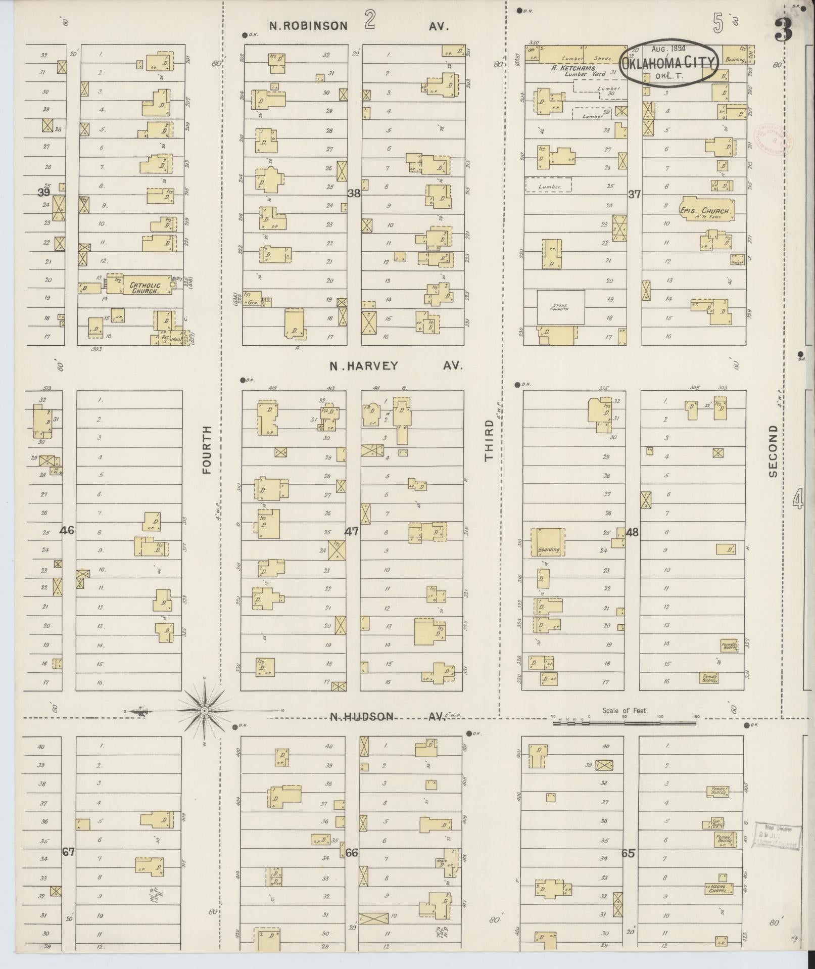 Sanborn Fire Insurance Map from Oklahoma City, Oklahoma County, Oklahoma (1894), Sheet #0003 - Complete Map Set gallery image, historic Sanborn map, vintage wall art, Oklahoma City Oklahoma