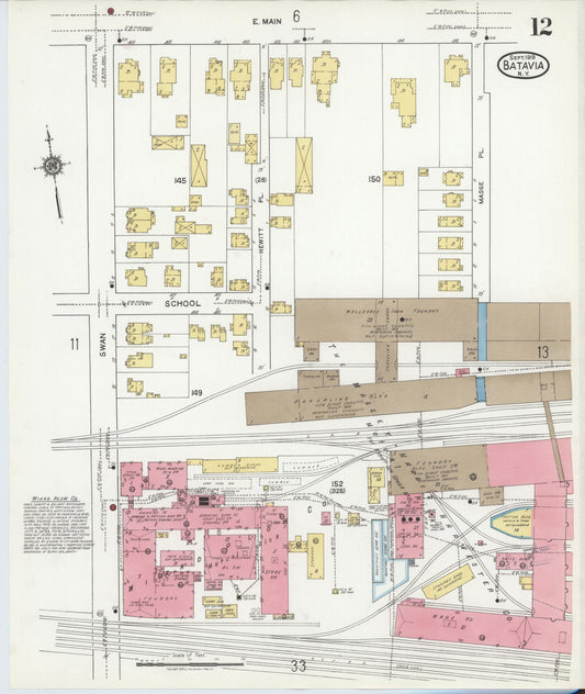 Sanborn Fire Insurance Map from Batavia, Genesee County, New York (1919), Sheet #0012 - Historic Sanborn Fire Insurance Map Print, vintage old map wall art, antique decor, genealogy gift, New York New York map