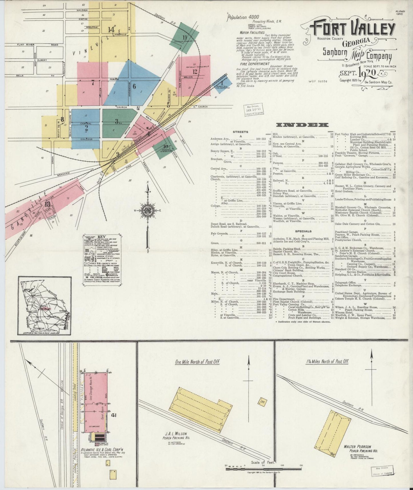 Sanborn Fire Insurance Map from Fort Valley, Peach County, Georgia (1920), Sheet #0001 - Complete Map Set gallery image, historic Sanborn map, vintage wall art, Georgia Georgia