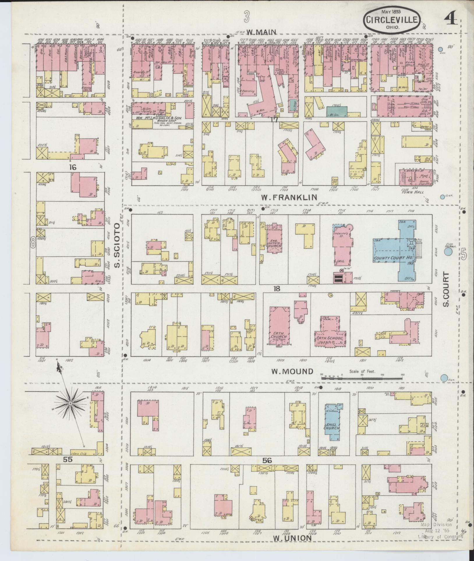 Sanborn Fire Insurance Map from Circleville, Pickaway County, Ohio (1893), Sheet #0004 - Historic Sanborn Fire Insurance Map Print, vintage old map wall art, antique decor, genealogy gift, Ohio Ohio map