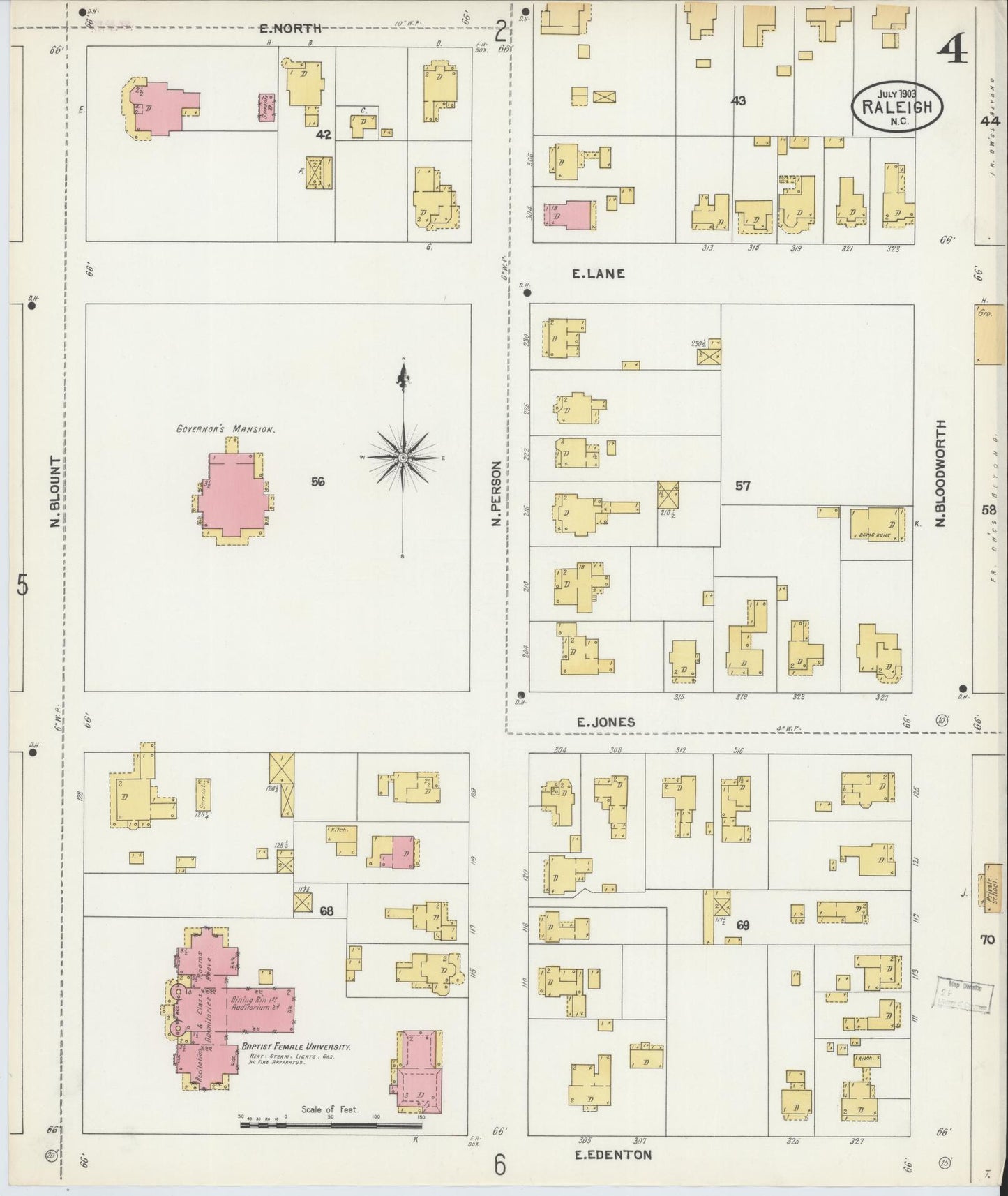 Sanborn Fire Insurance Map from Raleigh, Wake County, North Carolina (1903), Sheet #0004 - Complete Map Set gallery image, historic Sanborn map, vintage wall art, North Carolina North Carolina