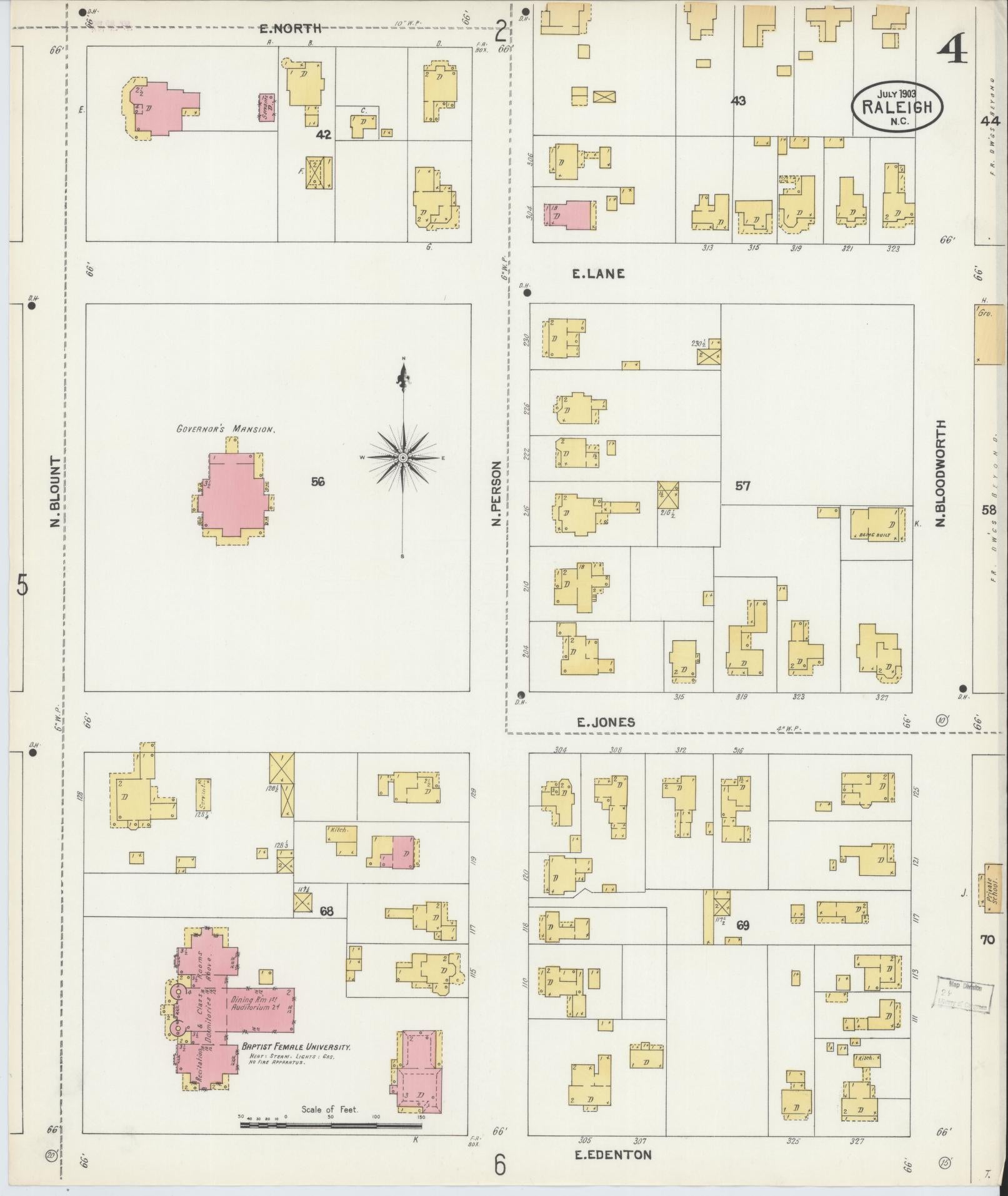 Sanborn Fire Insurance Map from Raleigh, Wake County, North Carolina (1903), Sheet #0004 - Complete Map Set gallery image, historic Sanborn map, vintage wall art, North Carolina North Carolina