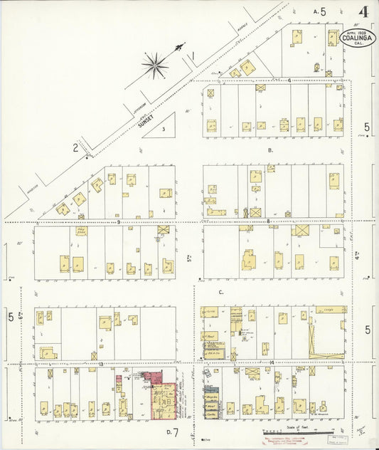 Sanborn Fire Insurance Map from Coalinga, Fresno County, California (1909), Sheet #0004 - Historic Sanborn Fire Insurance Map Print, vintage old map wall art, antique decor, genealogy gift, California California map