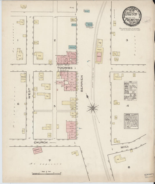 Sanborn Fire Insurance Map from Palmetto, Fulton County, Georgia (1885), Sheet #0001 - Historic Sanborn Fire Insurance Map Print, vintage old map wall art, antique decor, genealogy gift, Georgia Georgia map